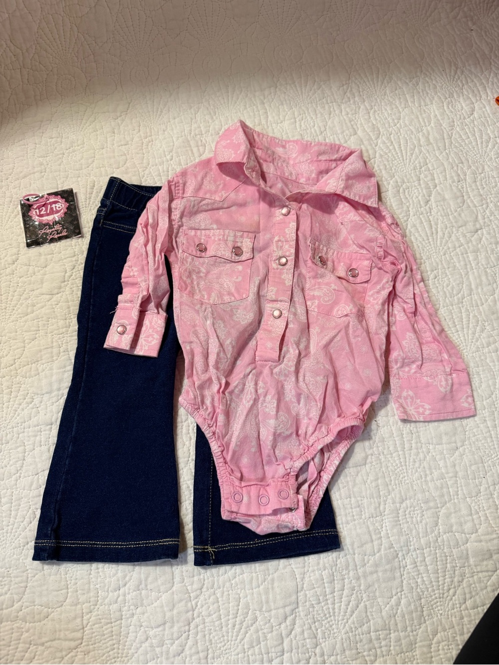 Wrangler Pink Paisley Bodysuit & Dark Blue Jeans Set
